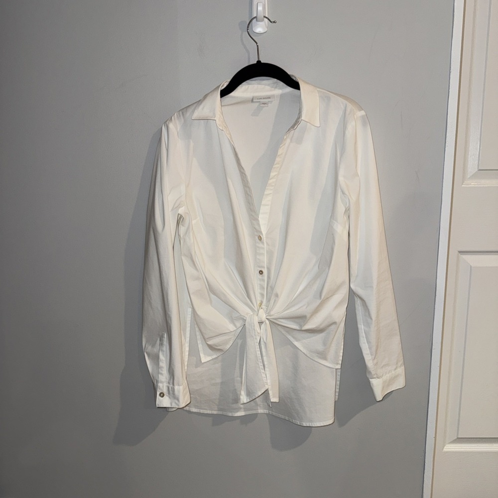 J. Jill White Shirt Size S Long Sleeve Tie Front Cotton Vacation